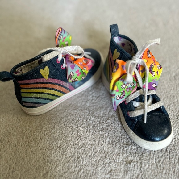 𝅺Jojo Siwa Sparkly Denim High Tops Rainbow heart bow size 13 - Picture 1 of 14